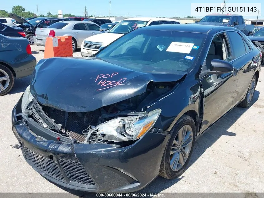 2016 Toyota Camry Se VIN: 4T1BF1FK1GU151143 Lot: 39600944