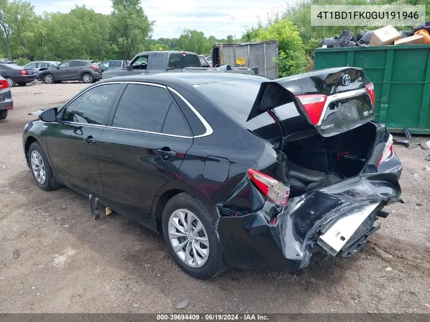 2016 Toyota Camry Hybrid Le VIN: 4T1BD1FK0GU191946 Lot: 39694409