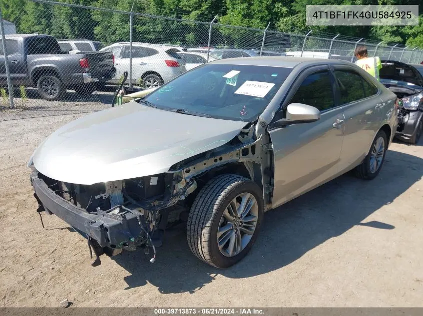 2016 Toyota Camry Se VIN: 4T1BF1FK4GU584925 Lot: 39713873