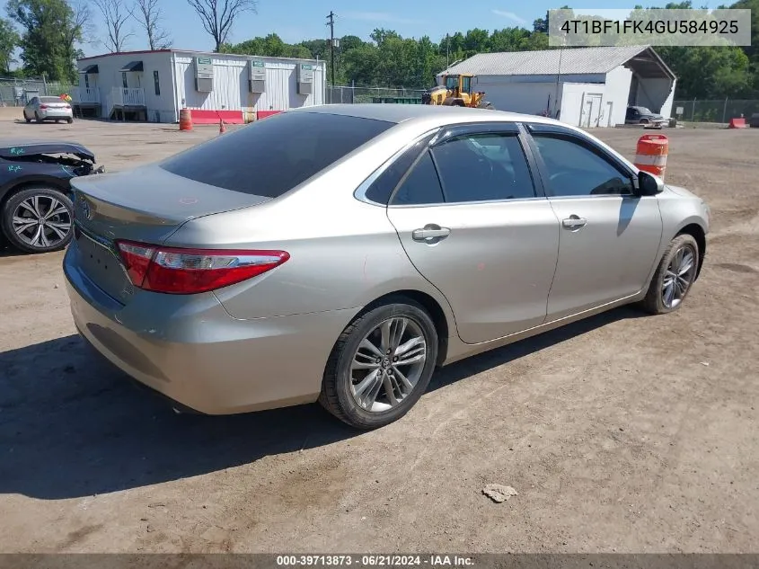 2016 Toyota Camry Se VIN: 4T1BF1FK4GU584925 Lot: 39713873