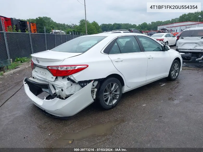 2016 Toyota Camry Se VIN: 4T1BF1FK2GU554354 Lot: 39773216