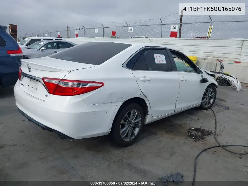 2016 Toyota Camry Se VIN: 4T1BF1FK5GU165076 Lot: 39780050