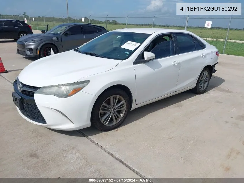 2016 Toyota Camry Se VIN: 4T1BF1FK2GU150292 Lot: 39877152