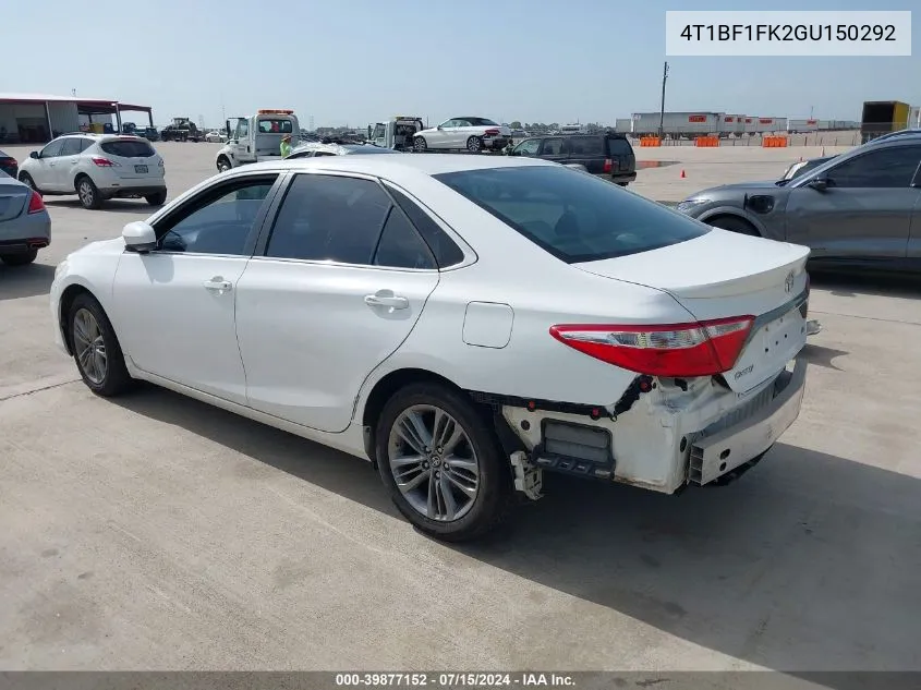 2016 Toyota Camry Se VIN: 4T1BF1FK2GU150292 Lot: 39877152