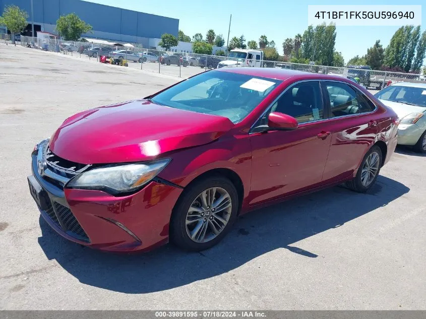 2016 Toyota Camry Se VIN: 4T1BF1FK5GU596940 Lot: 39891595