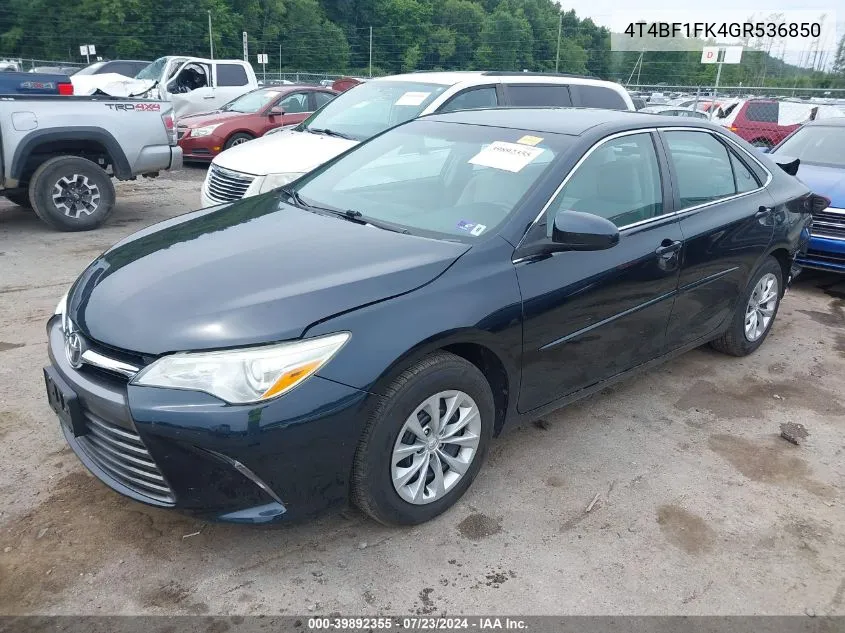 2016 Toyota Camry Le VIN: 4T4BF1FK4GR536850 Lot: 39892355