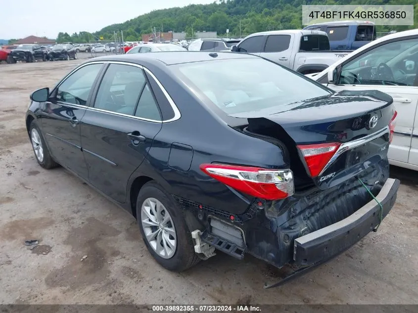 2016 Toyota Camry Le VIN: 4T4BF1FK4GR536850 Lot: 39892355