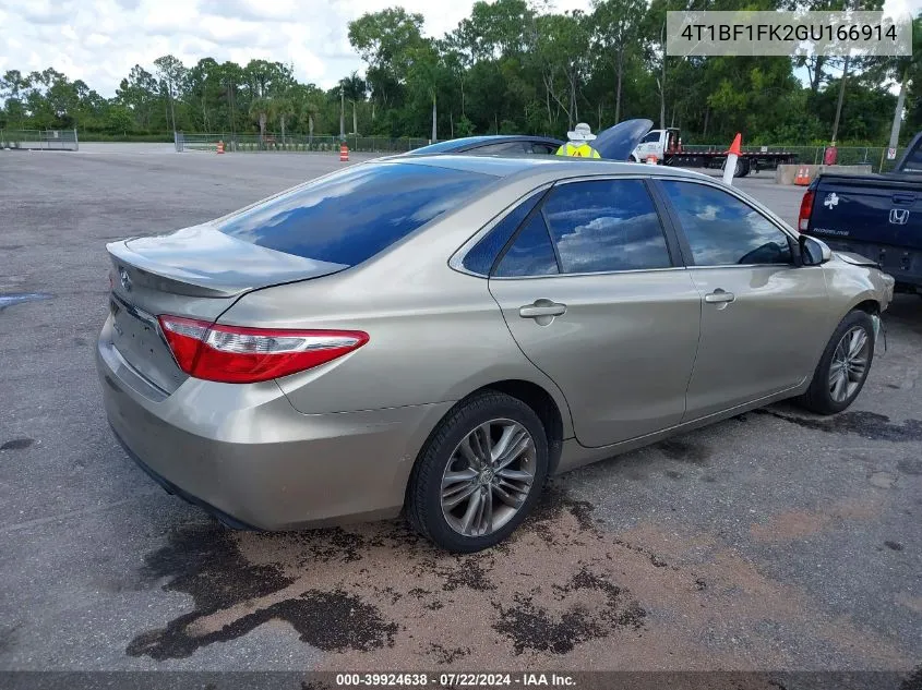 2016 Toyota Camry Se VIN: 4T1BF1FK2GU166914 Lot: 39924638