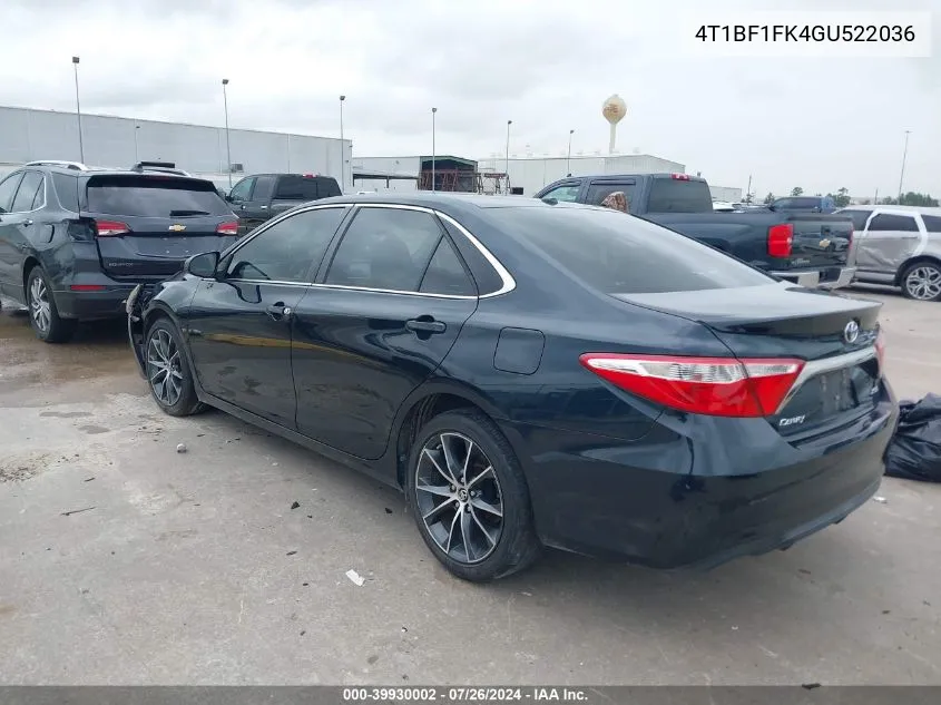 2016 Toyota Camry Xse VIN: 4T1BF1FK4GU522036 Lot: 39930002