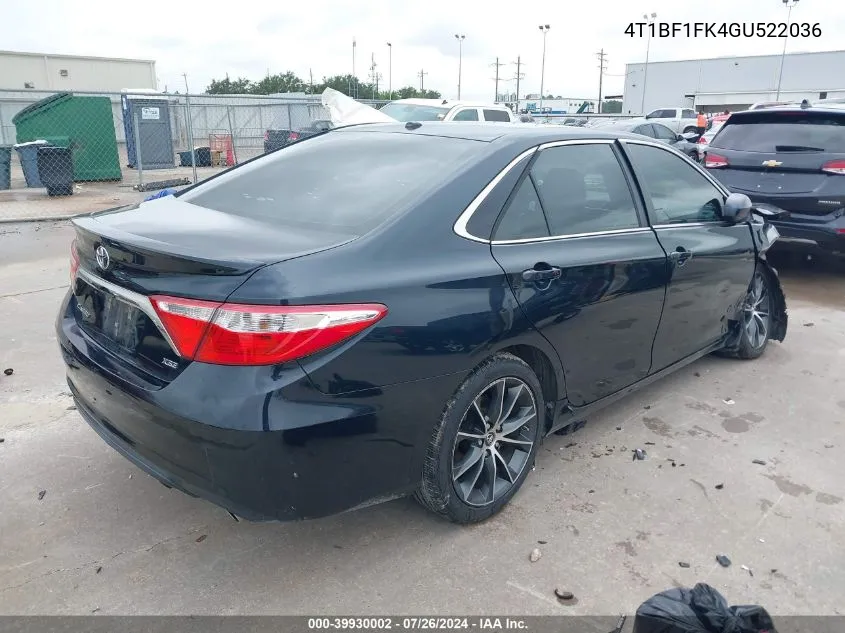 2016 Toyota Camry Xse VIN: 4T1BF1FK4GU522036 Lot: 39930002