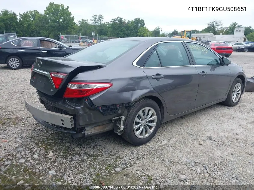 2016 Toyota Camry Le/Se/Xle/Xse VIN: 4T1BF1FK9GU508651 Lot: 39971403