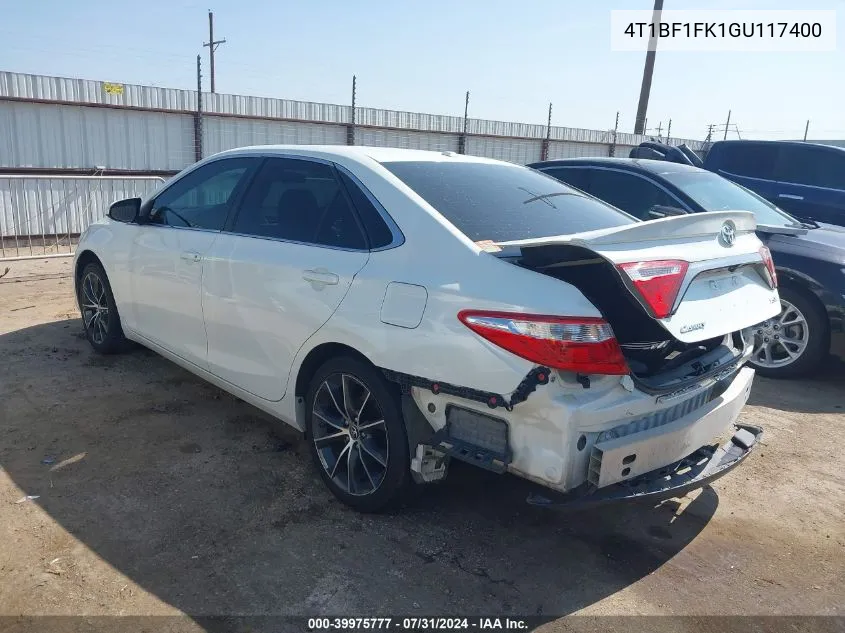 2016 Toyota Camry Xse VIN: 4T1BF1FK1GU117400 Lot: 39975777