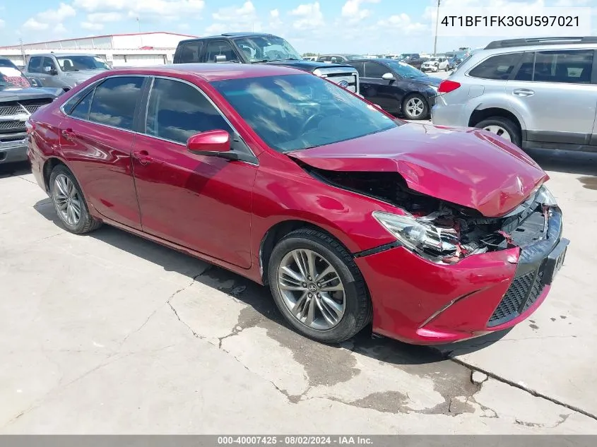 2016 Toyota Camry Se VIN: 4T1BF1FK3GU597021 Lot: 40007425