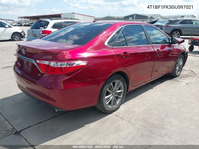 2016 Toyota Camry Se VIN: 4T1BF1FK3GU597021 Lot: 40007425