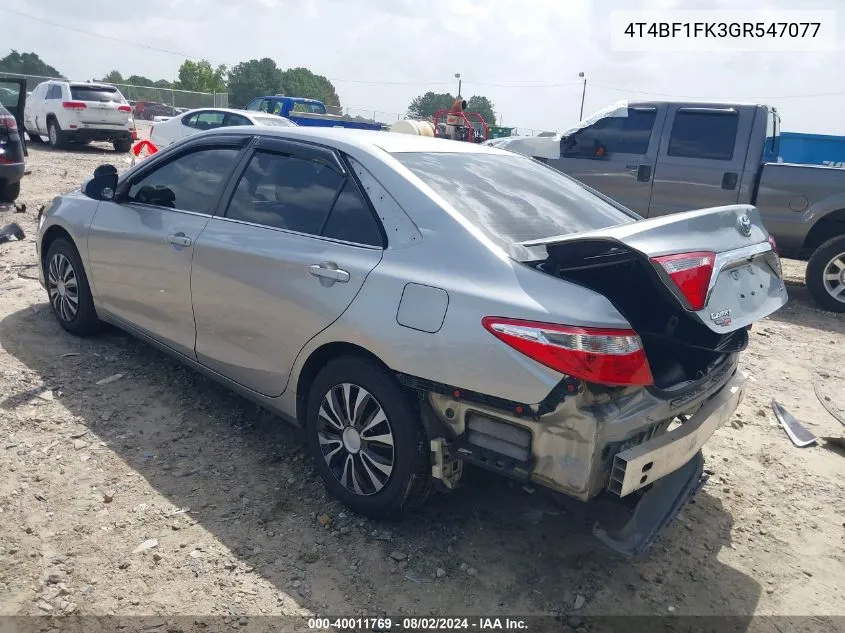 2016 Toyota Camry Le VIN: 4T4BF1FK3GR547077 Lot: 40011769