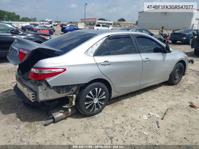 2016 Toyota Camry Le VIN: 4T4BF1FK3GR547077 Lot: 40011769