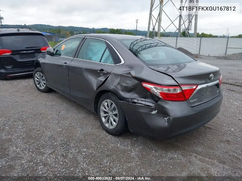 2016 Toyota Camry Le VIN: 4T1BF1FKXGU167812 Lot: 40033532