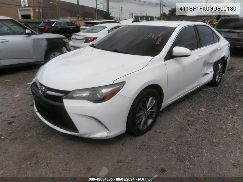 2016 Toyota Camry Se VIN: 4T1BF1FK0GU500180 Lot: 40034385