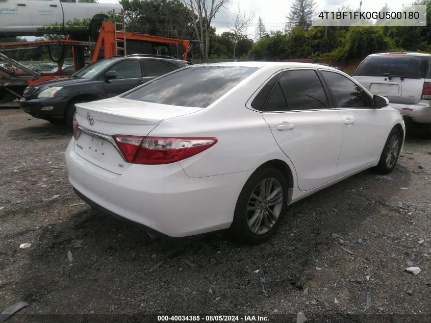 2016 Toyota Camry Se VIN: 4T1BF1FK0GU500180 Lot: 40034385