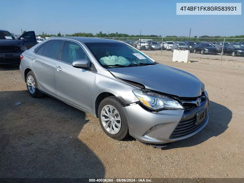 2016 Toyota Camry Le VIN: 4T4BF1FK8GR583931 Lot: 40036265