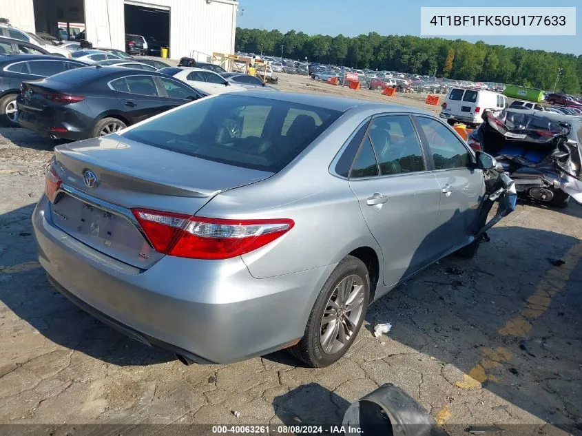 2016 Toyota Camry Se VIN: 4T1BF1FK5GU177633 Lot: 40063261