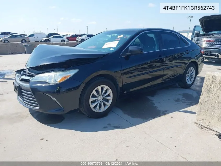 4T4BF1FK1GR562743 2016 Toyota Camry Le