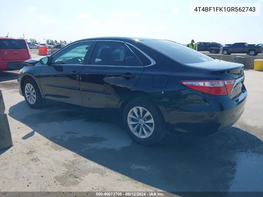 2016 Toyota Camry Le VIN: 4T4BF1FK1GR562743 Lot: 40073705