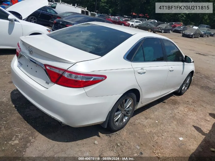 2016 Toyota Camry Se VIN: 4T1BF1FK7GU211815 Lot: 40075118