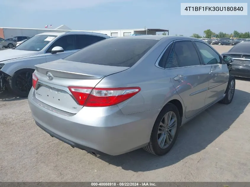 2016 Toyota Camry Se VIN: 4T1BF1FK3GU180840 Lot: 40088918