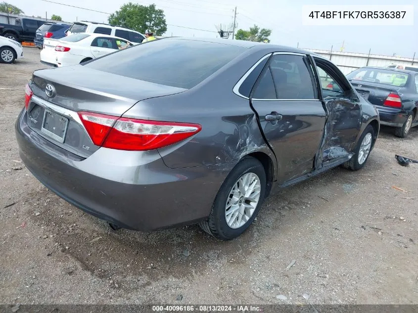 2016 Toyota Camry Le VIN: 4T4BF1FK7GR536387 Lot: 40096186