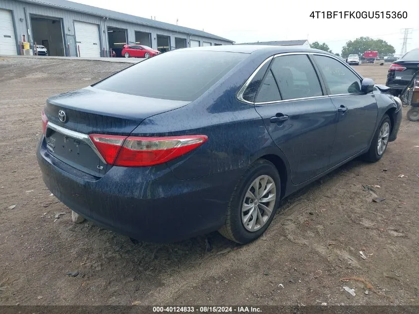 2016 Toyota Camry Le VIN: 4T1BF1FK0GU515360 Lot: 40124833