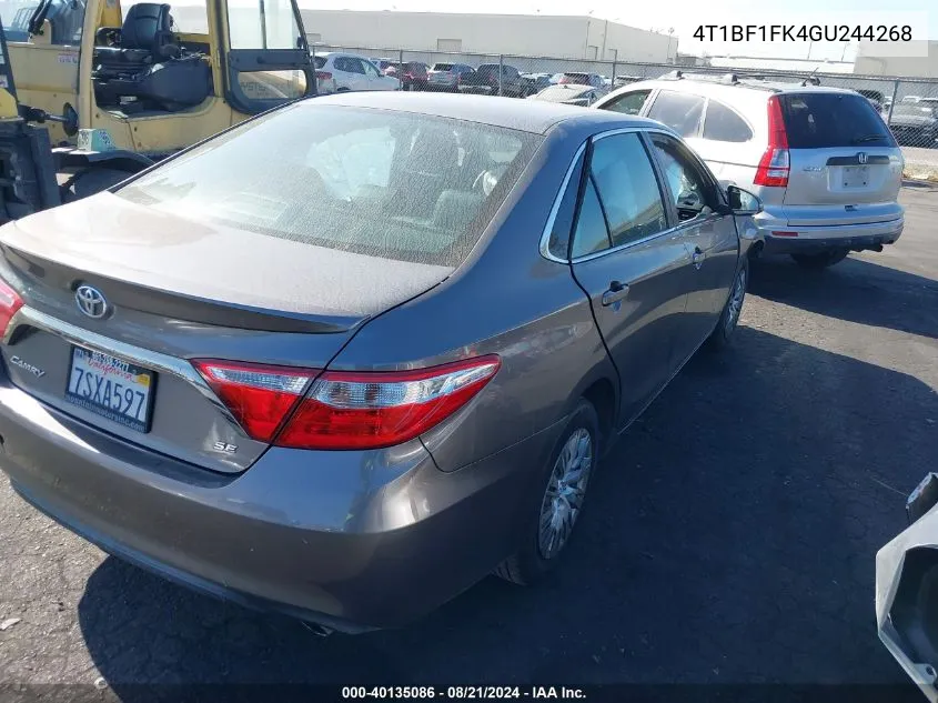 2016 Toyota Camry Se VIN: 4T1BF1FK4GU244268 Lot: 40135086