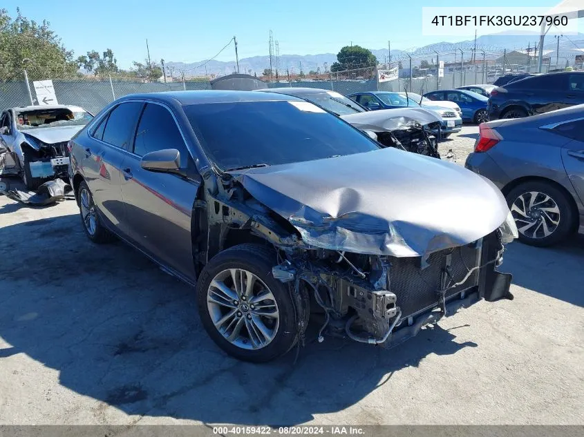 2016 Toyota Camry Se VIN: 4T1BF1FK3GU237960 Lot: 40159422