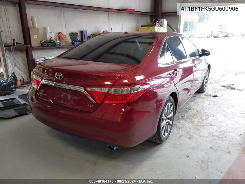 2016 Toyota Camry Xle VIN: 4T1BF1FK5GU600906 Lot: 40164178