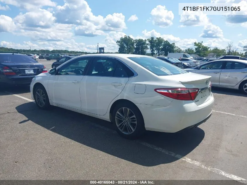 2016 Toyota Camry Se VIN: 4T1BF1FK7GU151065 Lot: 40165043