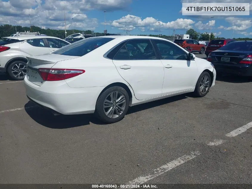 2016 Toyota Camry Se VIN: 4T1BF1FK7GU151065 Lot: 40165043