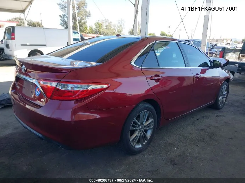 2016 Toyota Camry Se VIN: 4T1BF1FK4GU517001 Lot: 40206797