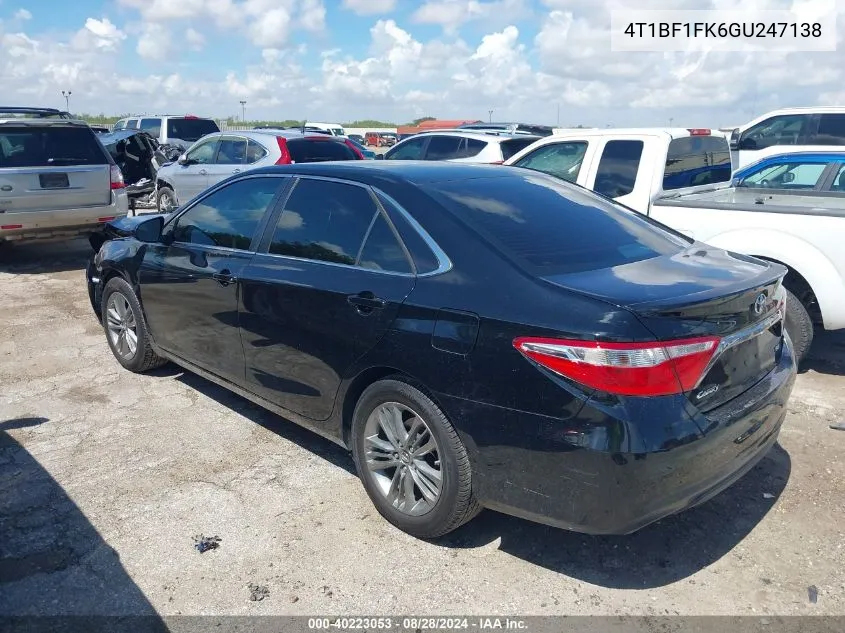 2016 Toyota Camry Se VIN: 4T1BF1FK6GU247138 Lot: 40223053