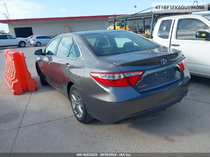 2016 Toyota Camry Se VIN: 4T1BF1FK6GU194098 Lot: 40233223