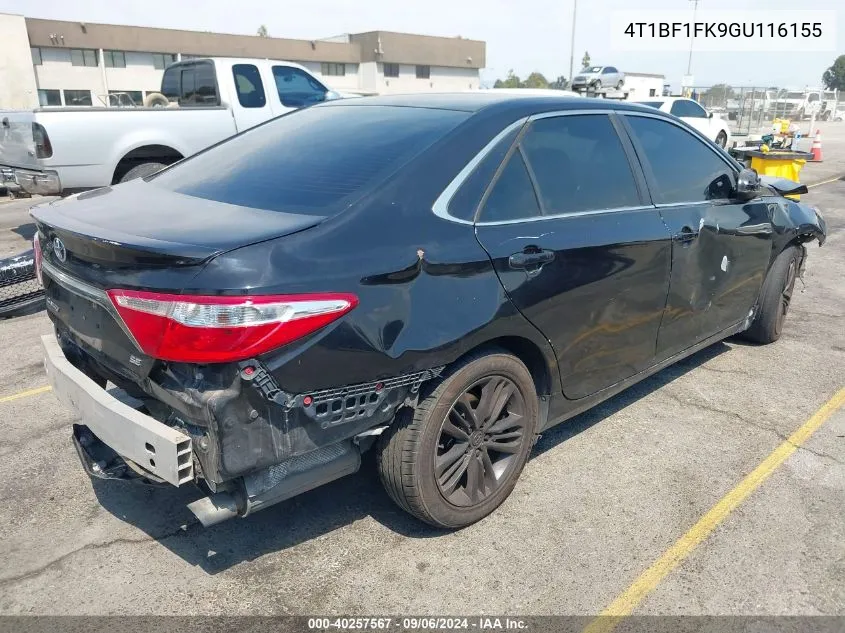 2016 Toyota Camry Se VIN: 4T1BF1FK9GU116155 Lot: 40257567