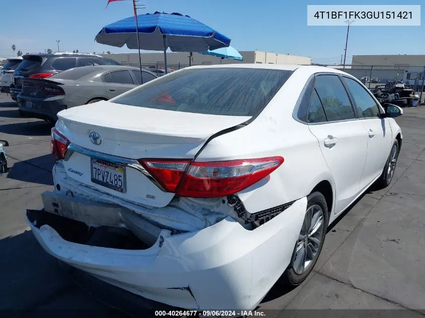 2016 Toyota Camry Se VIN: 4T1BF1FK3GU151421 Lot: 40264677