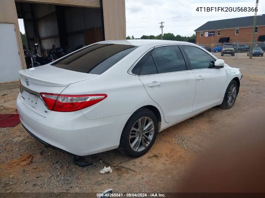 2016 Toyota Camry Le/Xle/Se/Xse VIN: 4T1BF1FK2GU568366 Lot: 40265041