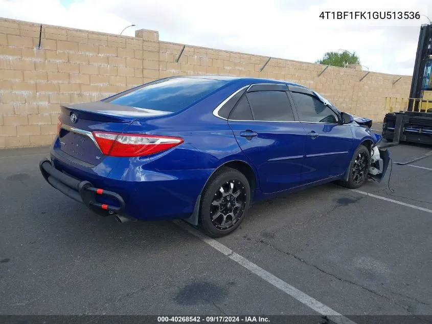 2016 Toyota Camry Se VIN: 4T1BF1FK1GU513536 Lot: 40268542