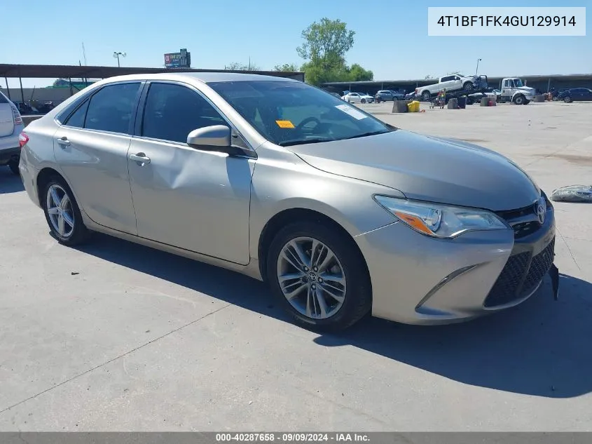 2016 Toyota Camry Se VIN: 4T1BF1FK4GU129914 Lot: 40287658