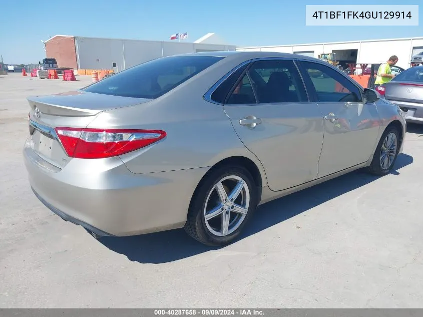 2016 Toyota Camry Se VIN: 4T1BF1FK4GU129914 Lot: 40287658