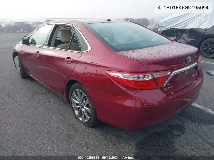 2016 Toyota Camry Hybrid/Le/Xle/Se VIN: 4T1BD1FK6GU195094 Lot: 40295655