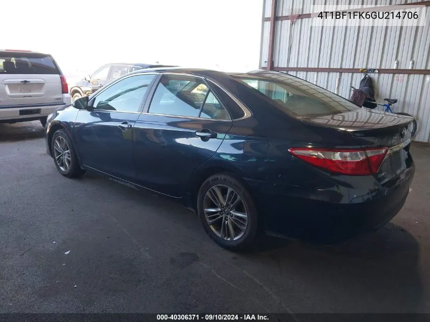 2016 Toyota Camry Se VIN: 4T1BF1FK6GU214706 Lot: 40306371