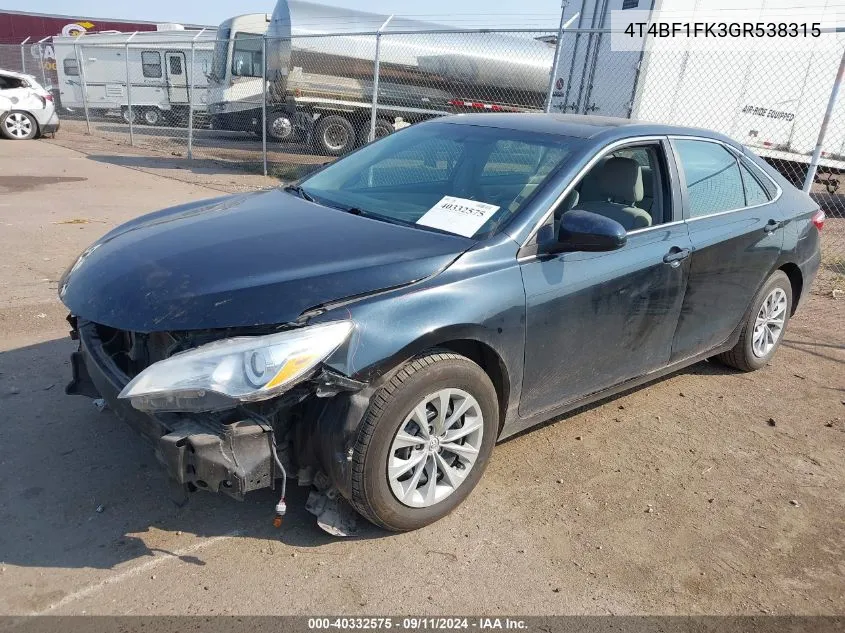 4T4BF1FK3GR538315 2016 Toyota Camry Le