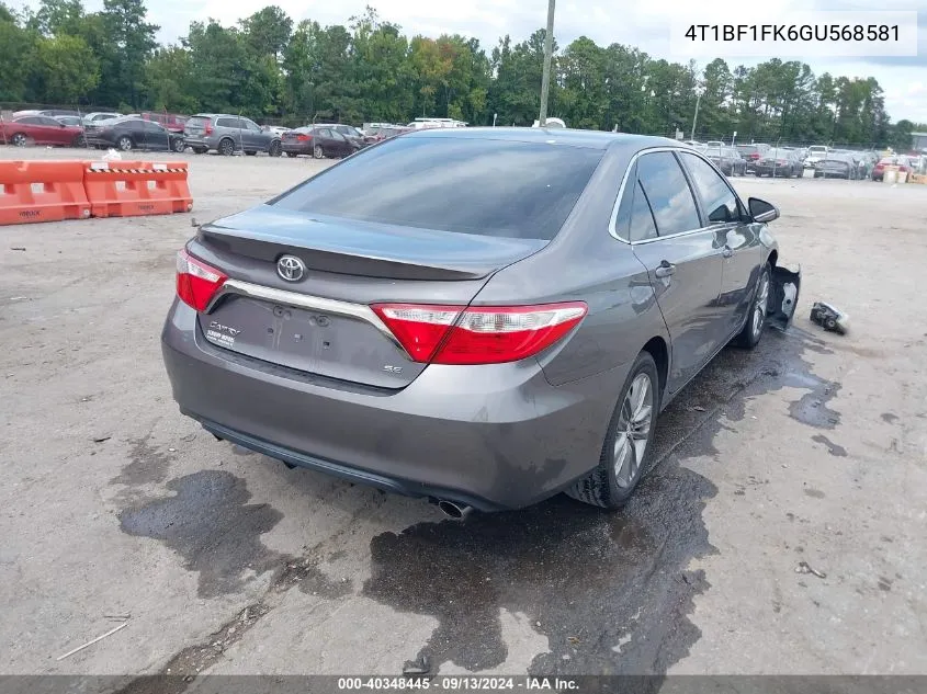 2016 Toyota Camry Se VIN: 4T1BF1FK6GU568581 Lot: 40348445