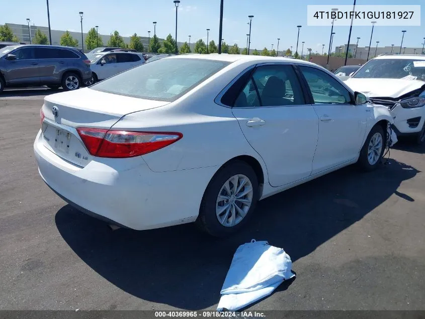 2016 Toyota Camry Hybrid Le VIN: 4T1BD1FK1GU181927 Lot: 40369965